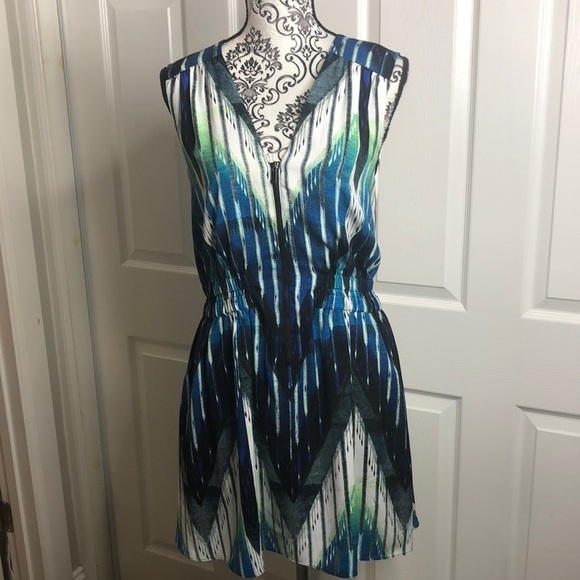 Rachel Rachel Roy Dress Blue Green Black V Neck Zipper Sleeveless M - Picture 1 of 7